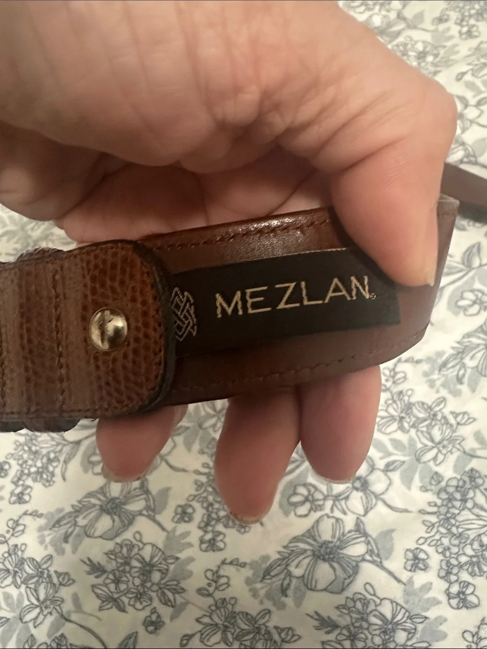 Mezlan 🐊 Brown Embossed Leather Dress Belt with Silver Buckle